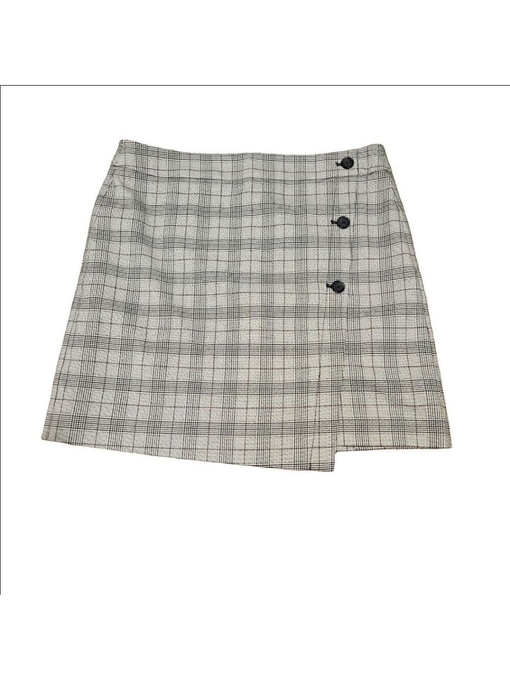 Women's LOFT Outlet Faux Wrap Plaid Skirt Size 10, Black, Gray, Burgandy